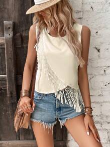 SHEIN VCAY Top tank ribete con fleco - Albaricoque - Ver 4