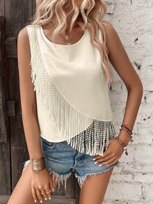 SHEIN VCAY Top tank ribete con fleco - Albaricoque - Ver 5