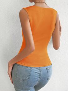 SHEIN Privé Square Neck Ruched Tank Top - Orange - View 2