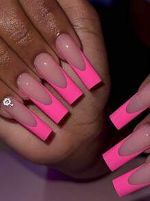 使用24入組長棺材淺粉色法式假指甲和1入組指甲銼和1張膠帶立即升級您造型 - 玫瑰紅 - 查看 1