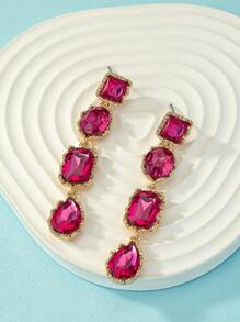 Bông tai thả đính đá rhinestone - Màu Hồng Tươi - Xem 2