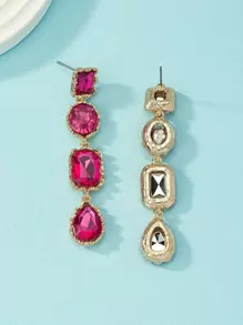 Bông tai thả đính đá rhinestone - Màu Hồng Tươi - Xem 3