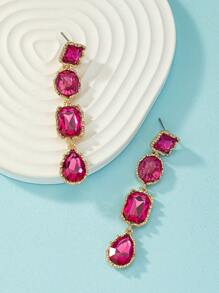 Bông tai thả đính đá rhinestone - Màu Hồng Tươi - Xem 4