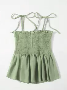 Chiquease 素色荷葉邊吊帶上衣 - 綠色 - 查看 2