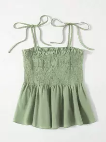 Chiquease 素色荷葉邊吊帶上衣 - 綠色 - 查看 3