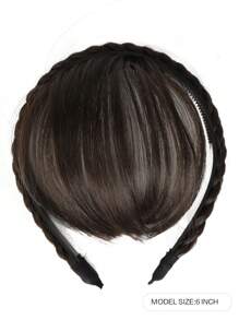 Short Straight Synthetic Hair Bangs With Headband - Chocolate Brown - View 2