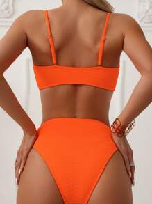 SHEIN Swim Summer Beach Solid High Waisted Bikini Set, Bathing Suit - Orange - View 2