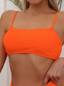 SHEIN Swim Summer Beach Solid High Waisted Bikini Set, Bathing Suit - Orange - View 5