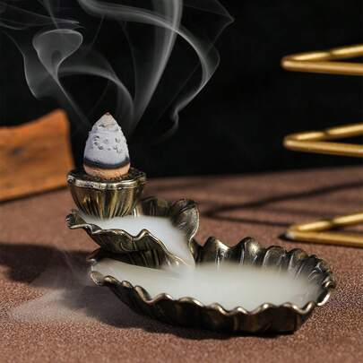 黄铜鱼香炉 - 复古莲花设计镂空金属香座带盖，便携式香棒架，适用于水疗、瑜伽、冥想、家居装饰、房间装饰、生日毕业礼物
