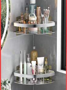 No Drilling Required Bathroom Wall-Mounted Multi-Layer Triangle Storage Rack - Black - View 2