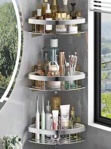 No Drilling Required Bathroom Wall-Mounted Multi-Layer Triangle Storage Rack - Black - View 4