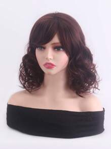 Tóc Giả Tổng Hợp Xoăn Ngắn Có Bangs - màu nâu - Xem 3