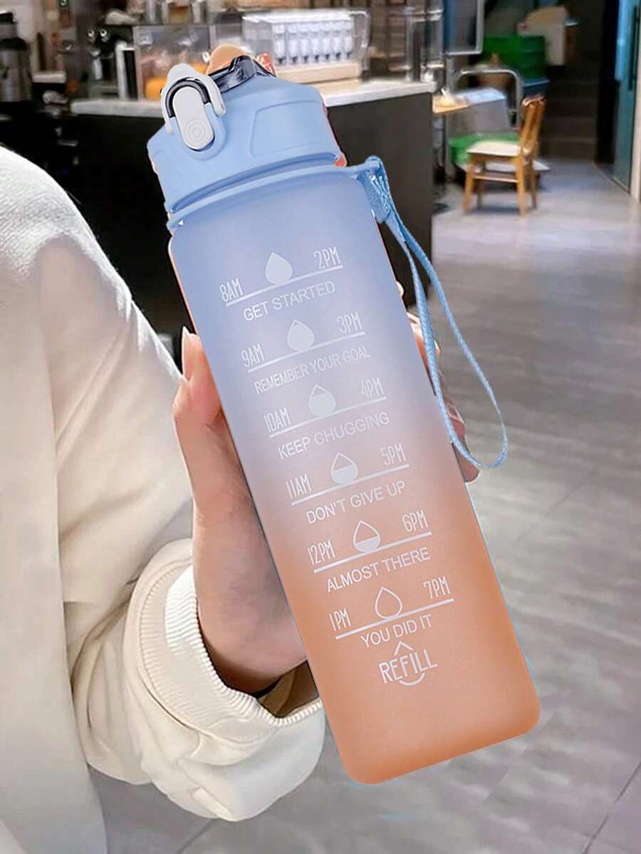 1入組標語圖形漸層水瓶現代戶外塑料飲水瓶 - 藍色 - 查看 1