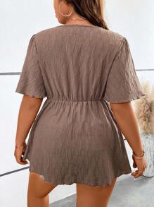 SHEIN LUNE Áo sơ mi Plus Size Cắt ra Viên lá sen màu trơn Giải trí - màu nâu - Xem 2