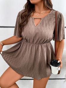 SHEIN LUNE Áo sơ mi Plus Size Cắt ra Viên lá sen màu trơn Giải trí - màu nâu - Xem 4