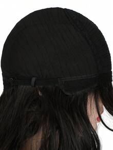 Peluca sintética largo ondulado con tupe - Negro - Ver 9