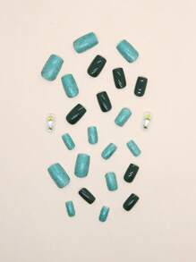 Transform Your Nails with 24pcs Short Square 3D Rhinestone Decor Fake Nail & 1sheet Tape & 1pc Nail File - Multicolor - View 5