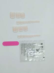 Upgrade Your Look with 24pcs Short Square White French Two Tone Fake Toe Nail & 1sheet Tape & 1pc Nail File - Multicolor - View 2