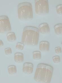 Upgrade Your Look with 24pcs Short Square White French Two Tone Fake Toe Nail & 1sheet Tape & 1pc Nail File - Multicolor - View 4