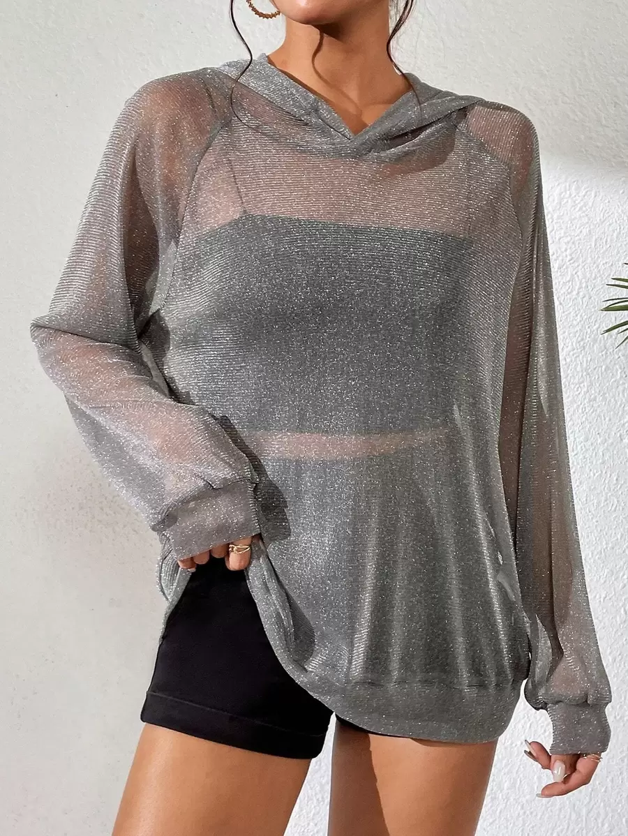 SHEIN Essnce Quần áo thể thao nữ cắt màu trơn Gợi cảm - Xám - Xem 1