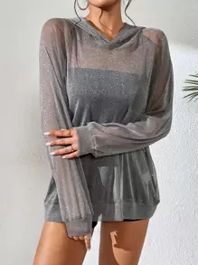 SHEIN Essnce Quần áo thể thao nữ cắt màu trơn Gợi cảm - Xám - Xem 4