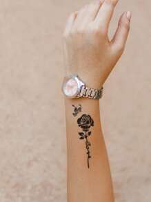 1 pieza Plantilla de tatuaje flor & con patrón de corazón con abertura - Negro - Ver 2