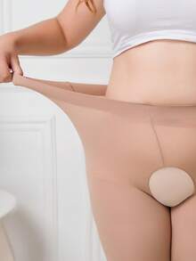 Plus Size Solid Cut Out Tights - Apricot - View 2