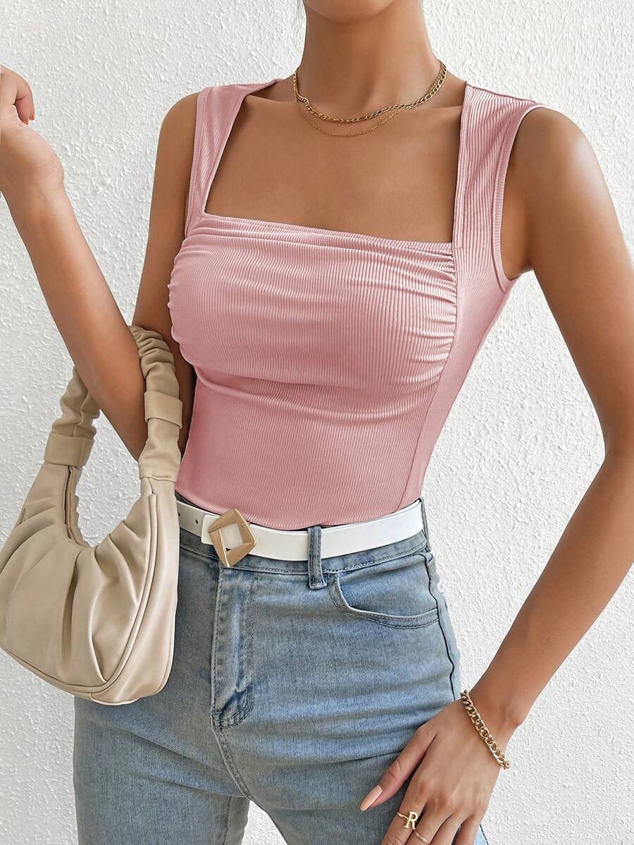 SHEIN Privé Áo khoác và áo lót dành cho xe tăng nữ màu trơn Giải trí - Màu Hồng baby - Xem 1