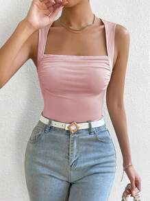 SHEIN Privé Áo khoác và áo lót dành cho xe tăng nữ màu trơn Giải trí - Màu Hồng baby - Xem 3