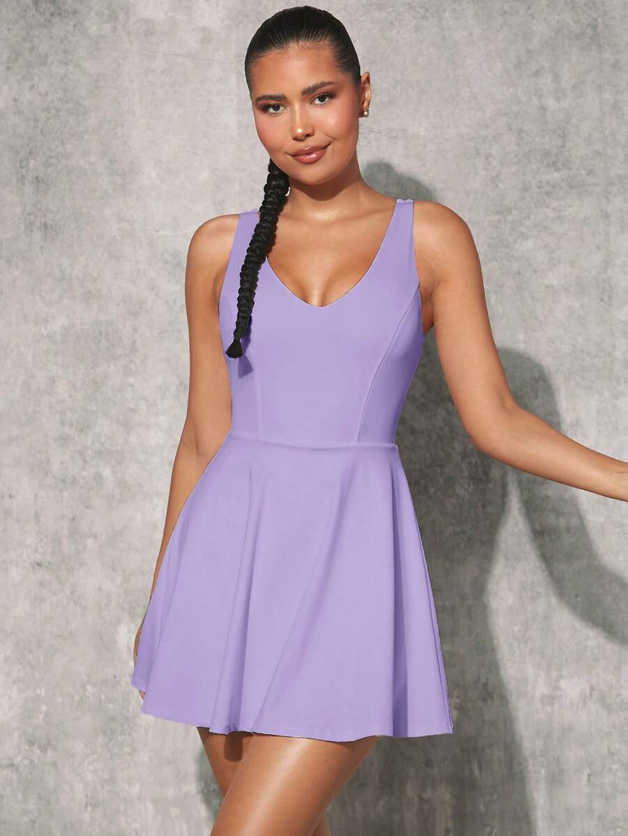 VARSITIE Váy Thể thao Nữ Cắt ra màu trơn - Màu Lilac Tím - Xem 1