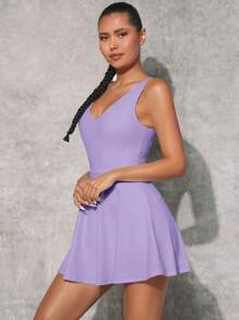 VARSITIE Váy Thể thao Nữ Cắt ra màu trơn - Màu Lilac Tím - Xem 4