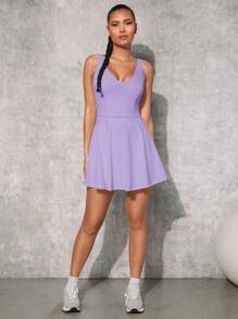 VARSITIE Váy Thể thao Nữ Cắt ra màu trơn - Màu Lilac Tím - Xem 5