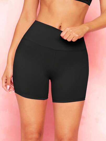 SHEIN Unity Solid Wideband Waist Sports Cycling Shorts
