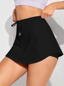 SHEIN Skort deportivo unicolor de cintura con cordón - Negro - Ver 3