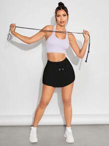 SHEIN Skort deportivo unicolor de cintura con cordón - Negro - Ver 4