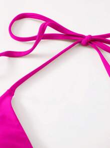 SHEIN Swim Summer Beach Halter Triangle Tie Side Bikini Set - Hot Pink - View 3
