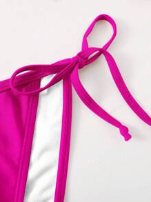 SHEIN Swim Summer Beach Halter Triangle Tie Side Bikini Set - Hot Pink - View 4