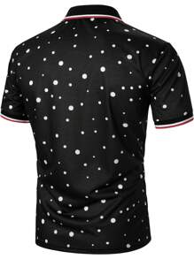 Manfinity Áo thun có cổ Nam Tương phản ràng buộc Nút phía trước Chấm bi Giải trí - màu đen - Xem 3