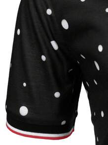 Manfinity Áo thun có cổ Nam Tương phản ràng buộc Nút phía trước Chấm bi Giải trí - màu đen - Xem 4