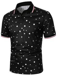 Manfinity Áo thun có cổ Nam Tương phản ràng buộc Nút phía trước Chấm bi Giải trí - màu đen - Xem 8