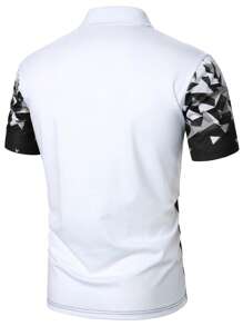 Manfinity Homme Men Geo Print Half Button Collar Color Block Going Out Casual Polo Shirt For Husband