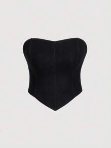 SHEIN MOD Plus Hanky Hem Denim Tube Top - Black - View 1