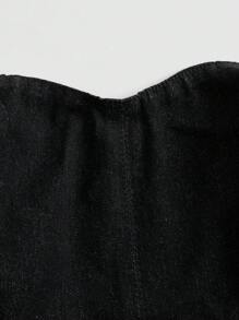 SHEIN MOD Plus Hanky Hem Denim Tube Top - Black - View 4