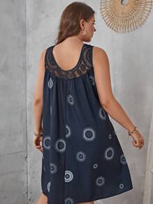 EMERY ROSE 大碼曼陀羅印花蕾絲拼接背心洋裝 - 藏蓝色 - 查看 2