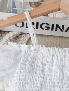 Chicas Vestido de hombros descubiertos con fruncido ribete bajo con fruncido - Blanco - Ver 4