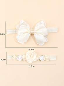 2pcs Baby Bow & Flower Decor Polyester Headband Love Valentine - Beige - View 5