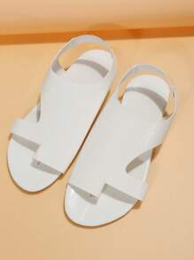 Women Crocodile Embossed Cut Out Thong Sandals, Artificial Leather Slingback Fashion Sandals White - White - View 2