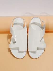 Women Crocodile Embossed Cut Out Thong Sandals, Artificial Leather Slingback Fashion Sandals White - White - View 3