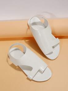 Women Crocodile Embossed Cut Out Thong Sandals, Artificial Leather Slingback Fashion Sandals White - White - View 4