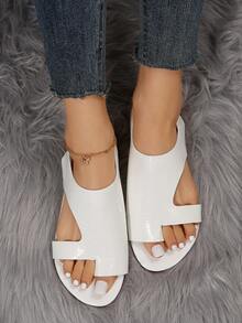 Women Crocodile Embossed Cut Out Thong Sandals, Artificial Leather Slingback Fashion Sandals White - White - View 6